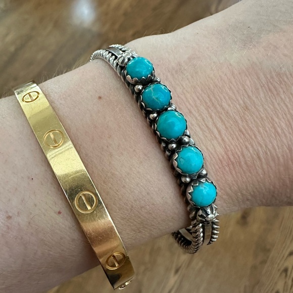 Native American Sterling Silver and Turquoise Cuff Bracelet by Navajo R. King - Picture 1 of 5
